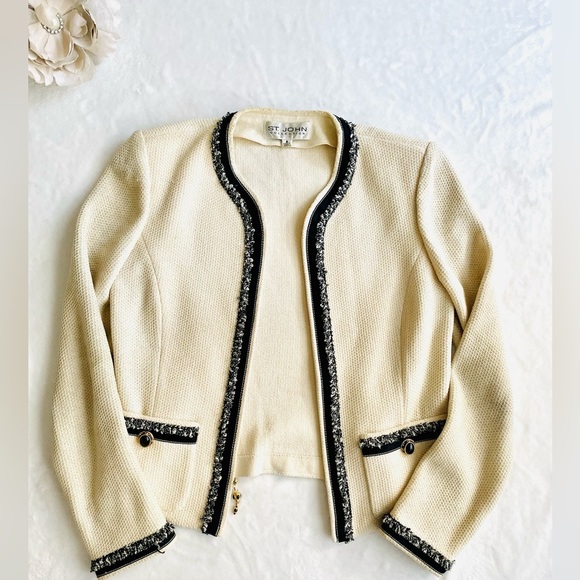 St. John Collection Jackets & Blazers - St. John Collection Cream & Black Tweed Blazer
